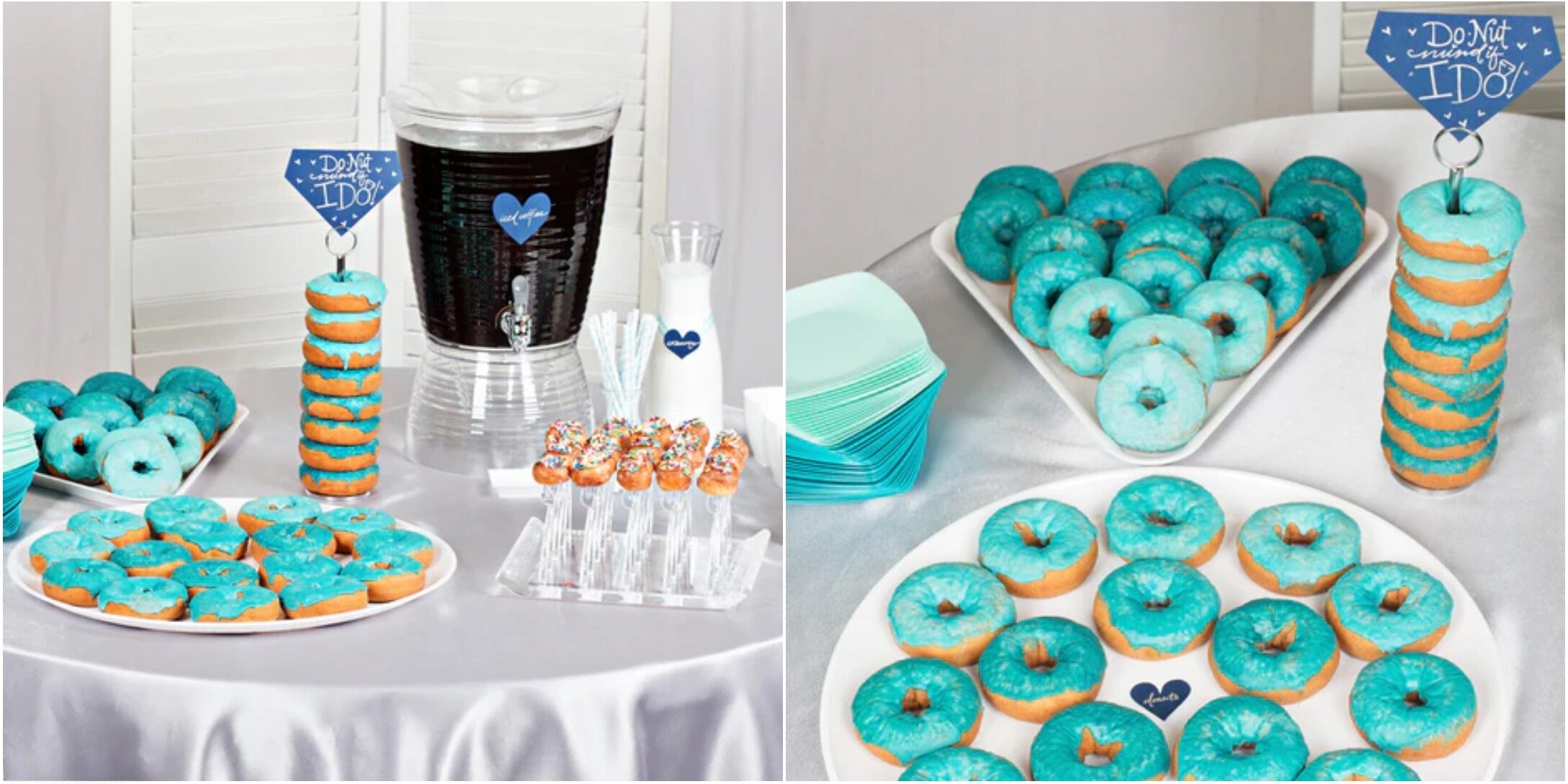 Party setup featuring a donut bar with chic disposable party supplies.