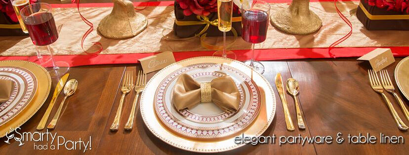 Elegant table setting adorned with red and gold decorations, ideal for festive gatherings during Green Monday sales.