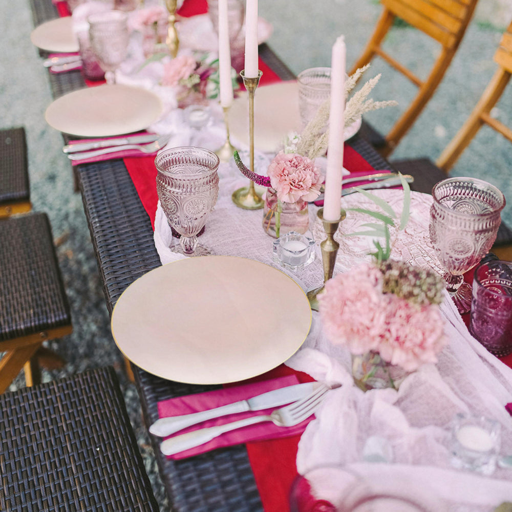 Summer brunch setup featuring a variety of disposable party supplies, perfect for a festive and easy-to-clean dining experience.