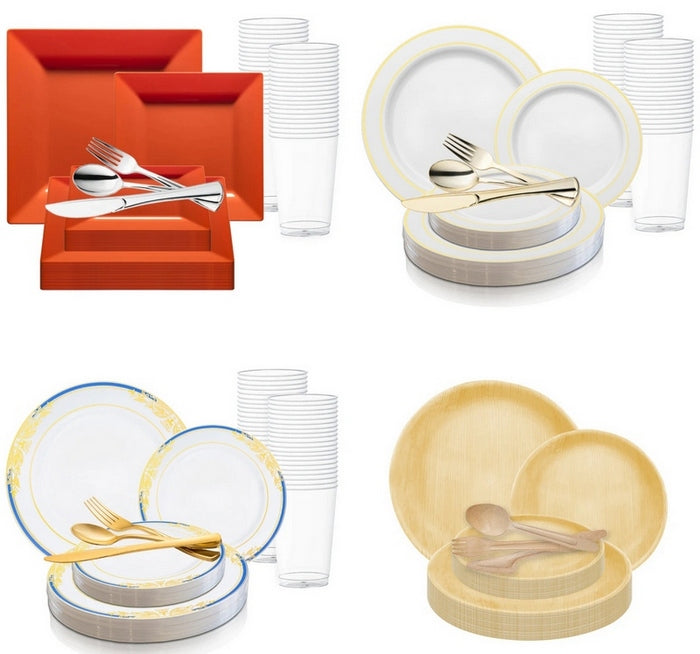 Elegant disposable tableware sets for weddings.