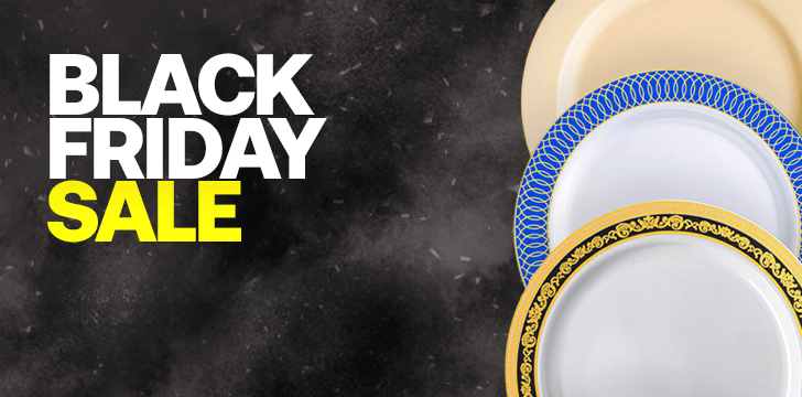 Eye-catching advertisement for Top Black Friday Tableware Deals featuring stylish disposable plates.