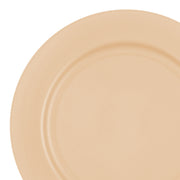 A vibrant matte bright yellow disposable plastic appetizer/salad plate with a smooth surface and a slightly raised rim is displayed against a white background. The plate is round, measures 7.5 inches, and features a clean, minimalist design.