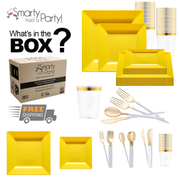 Yellow Square Disposable Plastic Tableware Set