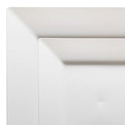 Close-up of the corner of two nested White Square Plastic Plates from Kaya Collection. The plates have a smooth, glossy finish and their edges are slightly raised. The smaller plate is neatly placed within the larger one, creating a clean and minimalist look, perfect for those seeking matching tableware in a value set.