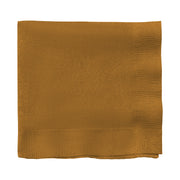 A neatly folded, square, golden brown napkin is set against a white background. The edges are slightly textured, adding a subtle decorative element to the otherwise smooth fabric. It exudes the same charm as Glittering Gold Paper Beverage/Cocktail Napkins, perfect for any elegant setting.