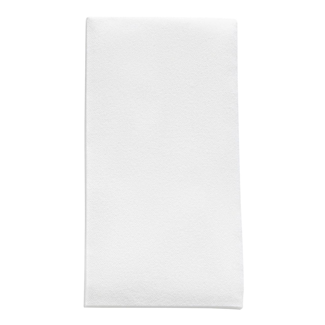 A neatly folded White Linen-Like Premium Paper Buffet Napkin from the Kaya Collection, shown against a plain background, exudes a clean and simple appearance with no visible patterns or decorations, reminiscent of premium linen-like napkins.