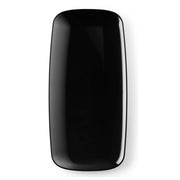 The Solid Black Flat Raised Edge Rectangular Disposable Plastic Plate (10.6" x 5") is a glossy and elegant choice featuring rounded corners and a slightly raised edge. Its minimalist design and smooth, reflective surface add style while maintaining practicality. Set against a plain white background, this plate enhances any modern setting with its sleek appearance.