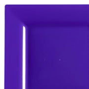 Image of a Grape Purple Square Plastic Cake Plate from the Kaya Collection, featuring a glossy finish. The edge of this stylish 6.5" cake plate curves slightly upward, providing a defined border. The lighting creates a soft reflection on the surface, highlighting the smooth texture of its disposable plastic material.