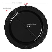 Black Vintage Rim Round Disposable Plastic Appetizer/Salad Plates (7.5") Dimension | Smarty Had A Party