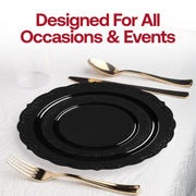 Black Vintage Rim Round Disposable Plastic Appetizer/Salad Plates (7.5") Lifestyle | Smarty Had A Party