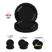 Black Vintage Rim Round Disposable Plastic Appetizer/Salad Plates (7.5") SKU | Smarty Had A Party