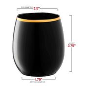 12 oz. Black with Gold Elegant Stemless Plastic Wine Glasses Dimension | Smarty Had A Party