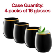 12 oz. Black with Gold Elegant Stemless Plastic Wine Glasses Quantity | Smarty Had A Party