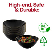 Black with Gold Rim Organic Round Disposable Plastic Bowls (32 oz.) BPA | Smarty Had A Party