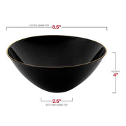 Black with Gold Rim Organic Round Disposable Plastic Bowls (32 oz.) Dimension | Smarty Had A Party