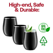 12 oz. Black with Silver Elegant Stemless Plastic Wine Glasses BPA | Smarty Had A Party