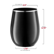 12 oz. Black with Silver Elegant Stemless Plastic Wine Glasses Dimension | Smarty Had A Party