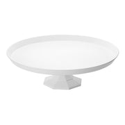 The 11.6" White Medium Round Plastic Cake Stand features a round, flat surface and a wide, geometric pedestal base. With its simple, minimalist design, it brings an elegant touch to any party decor. It’s ideal for showcasing cakes or pastries against its plain white background.