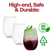 16 oz. Clear Elegant Stemless Disposable Plastic Wine Glasses BPA | Smarty Had A Party