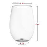 16 oz. Clear Elegant Stemless Disposable Plastic Wine Glasses Dimension | Smarty Had A Party