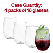 16 oz. Clear Elegant Stemless Disposable Plastic Wine Glasses Quantity | Smarty Had A Party