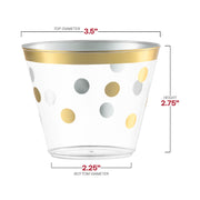 9 oz. Clear with Gold Dots Round Disposable Plastic Party Cups Dimension | Smarty Had A Party