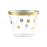 9 oz. Clear with Gold Dots Round Disposable Plastic Party Cups Main | Smarty Had A Party