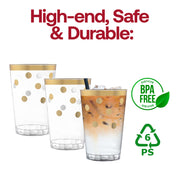 12 oz. Clear with Gold Dots Round Disposable Plastic Tumblers BPA | Smarty Had A Party