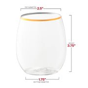 12 oz. Clear with Gold Elegant Stemless Plastic Wine Glasses Dimension | Smarty Had A Party