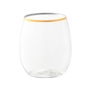 12 oz. Clear with Gold Elegant Stemless Plastic Wine Glasses Main | Smarty Had A Party