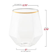 12 oz. Clear with Gold Rim Hexagonal Stemless Plastic Wine Goblets Dimension | Smarty Had A Party