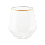 12 oz. Clear with Gold Rim Hexagonal Stemless Plastic Wine Goblets Main | Smarty Had A Party