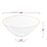 Clear with Gold Rim Organic Round Disposable Plastic Bowls (32 oz.) Dimension | Smarty Had A Party