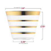 9 oz. Clear with Gold Stripes Round Plastic Party Cups Dimension | Smarty Had A Party