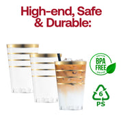 12 oz. Clear with Gold Stripes Round Disposable Plastic Tumblers BPA | Smarty Had A Party