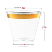 9 oz. Clear with Metallic Gold Rim Round Disposable Plastic Cups Dimension | Smarty Had A Party