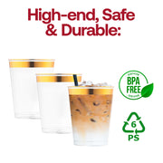 10 oz. Clear with Metallic Gold Rim Round Tumblers BPA | Smarty Had A Party