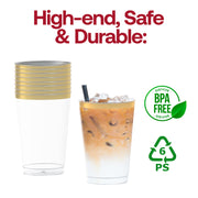 12 oz. Clear with Metallic Gold Rim Round Tumblers BPA | Smarty Had A Party