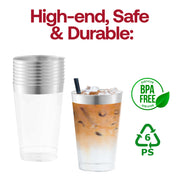 12 oz. Clear with Metallic Silver Rim Round Tumblers BPA | Smarty Had A Party