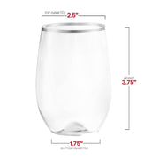 12 oz. Clear with Silver Elegant Stemless Plastic Wine Glasses Dimension | Smarty Had A Party