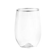 12 oz. Clear with Silver Elegant Stemless Plastic Wine Glasses Main | Smarty Had A Party