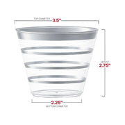 9 oz. Clear with Silver Stripes Round Disposable Plastic Party Cups Dimension | Smarty Had A Party