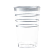 12 oz. Clear with Silver Stripes Round Disposable Plastic Tumblers Main | Smarty Had A Party