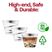 9 oz. Clear with Silver Swirl Round Disposable Plastic Party Cups BPA | Smarty Had A Party