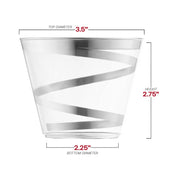 9 oz. Clear with Silver Swirl Round Disposable Plastic Party Cups Dimension | Smarty Had A Party