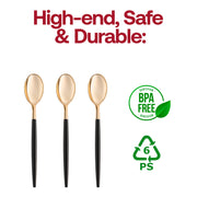 Gold with Black Handle Moderno Disposable Plastic Dinner Spoons BPA | Smarty Had A Party