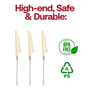 Gold with White Handle Moderno Disposable Plastic Dinner Knives BPA | Smarty Had A Party