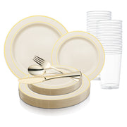 Ivory with Gold Edge Rim Plastic Wedding Value Set