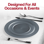 Matte Charcoal Gray Round Disposable Plastic Dinner Plates (10") Lifestyle | Smarty Had A Party