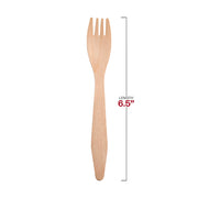 An image showing a Natural Birch Eco-Friendly Disposable Dinner Fork, crafted from biodegradable natural birch wood, measuring 6.5 inches in length. The fork features three tines and a smooth, natural finish.